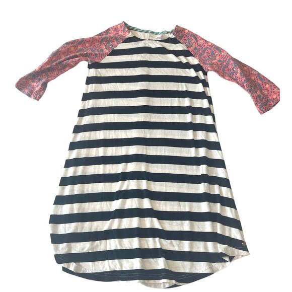 Matilda Jane Girls Dress Size 10 Black White Stripe Floral Sleeve - Picture 1 of 8